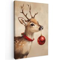 LEINWANDBILD Weihnachten - Hirsch - Geweih - Weihnachtskugel - Rentier Deko XXL 80x120 cm - Hellbraun, Textil (80/120cm) - MuchoWow