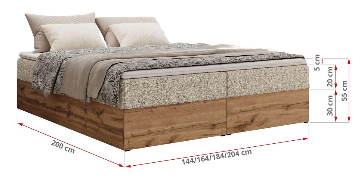BOXBETT WOOD ZERO 160/200 - Beige Struktur - H4 - Topper T25 - Beige, Textil (160/200cm) - MKS
