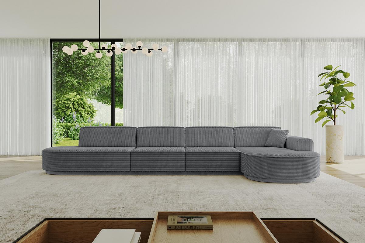 ECKSOFA Ottomane Rechts MARI-L3-v3 - 413x171x83 cm Dunkelgrau Cord - Dunkelgrau/Schwarz, Holzwerkstoff/Kunststoff (171/413cm) - ALTDECOR
