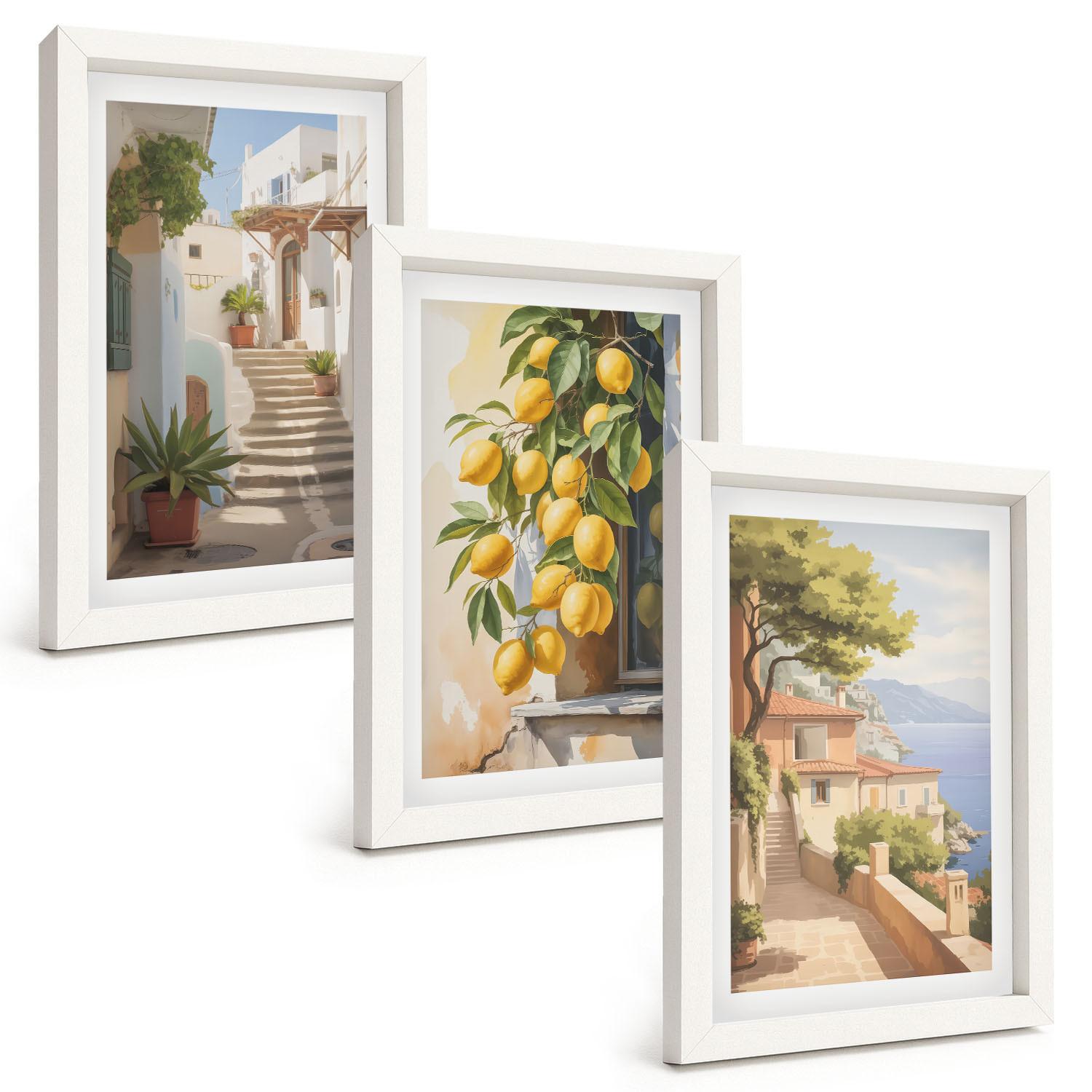BILDER SET 3er Set - 20x30 cm Weißer Rahmen - Lemon Streets Meerblick - Weiß, Kunststoff (20/30cm) - TULUP