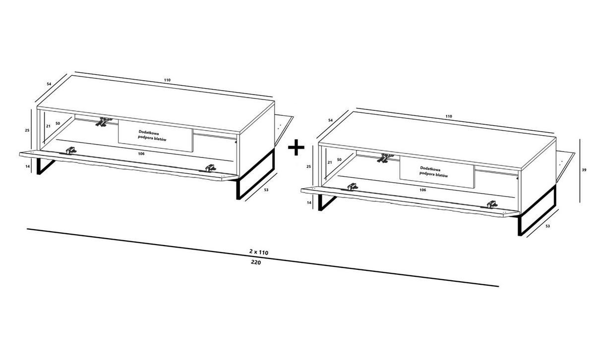 TV-LOWBOARD 2-er Set Elpis Kaschmir Matt Glamour 110 cm - Kaschmir, Holzwerkstoff (220/39/54cm) - Meble Lindner