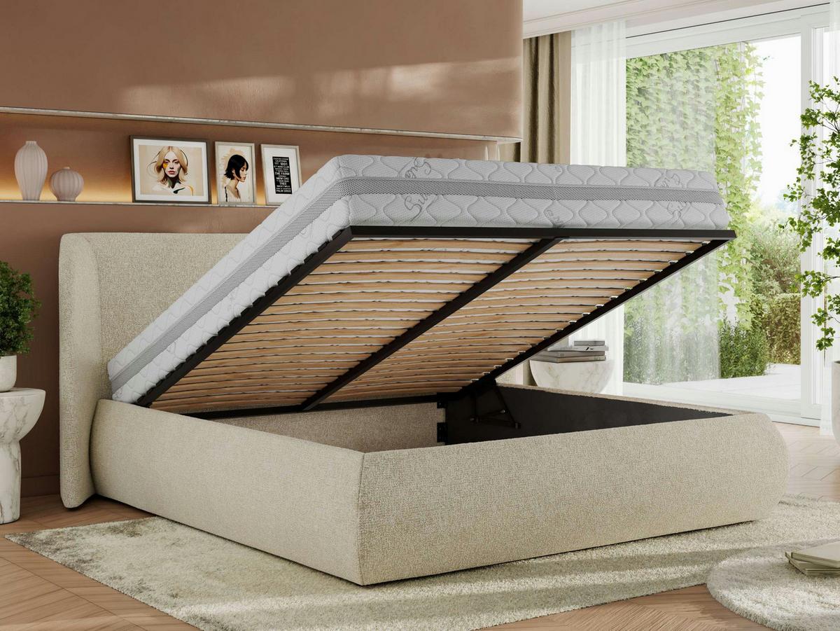 POLSTERBETT CAELA CLASSIC 200/200 - Creme Strukture - Multipocket-Matratze - Creme, Textil (200/200cm) - MKS
