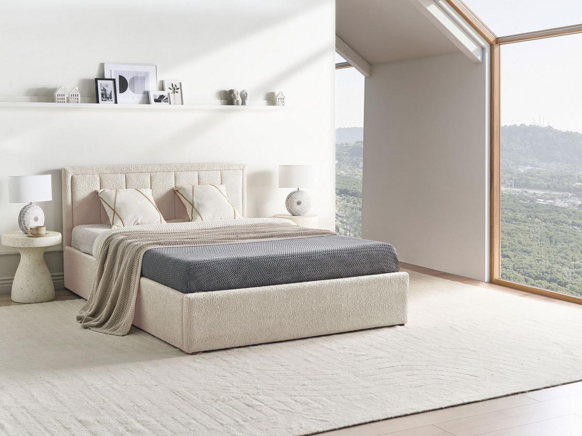BETT mit Stauraum 140/200 cm Bouclé Beige Montlaur - Beige, Textil (140/200cm) - Beliani