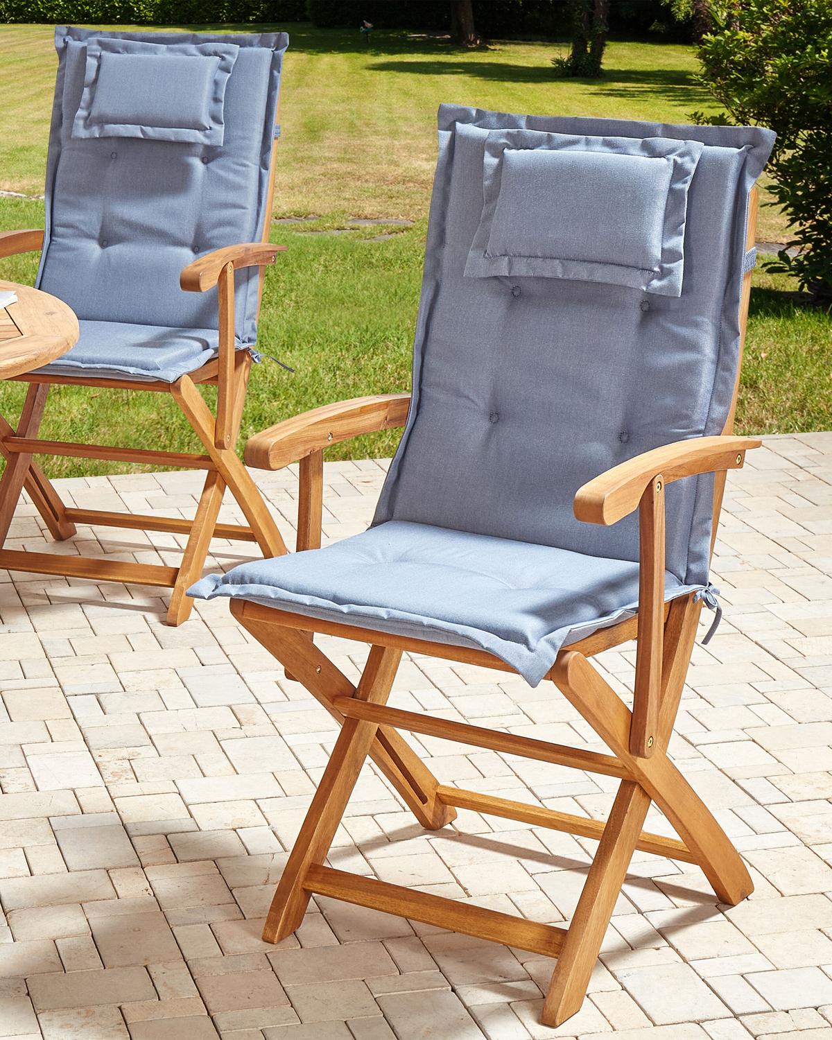 GARTENSTUHL 2er-Set Holz Blau MAUI Maui II - Blau/Schwarz, Holz (46/92/48cm) - Beliani