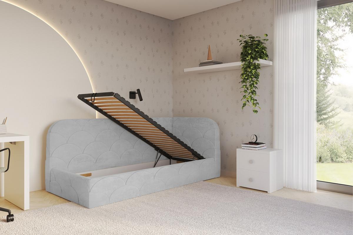 EINZELLBETT Jugendbett mit Bettkasten, Links - ELRY 80x200 Grau - Hellgrau, Holzwerkstoff/Textil (80/200cm) - ALTDECOR