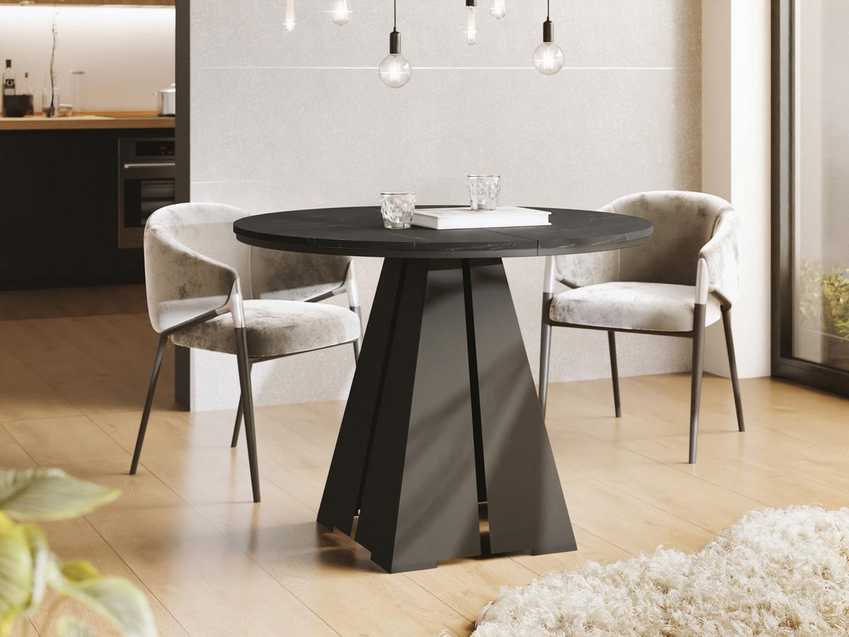 ESSTISCH Kova runder ausziehbarer, Marmor Schwarz 100-180/100/76 cm - Anthrazit/Schwarz, Holzwerkstoff/Metall (100/176/76cm) - WFL GROUP