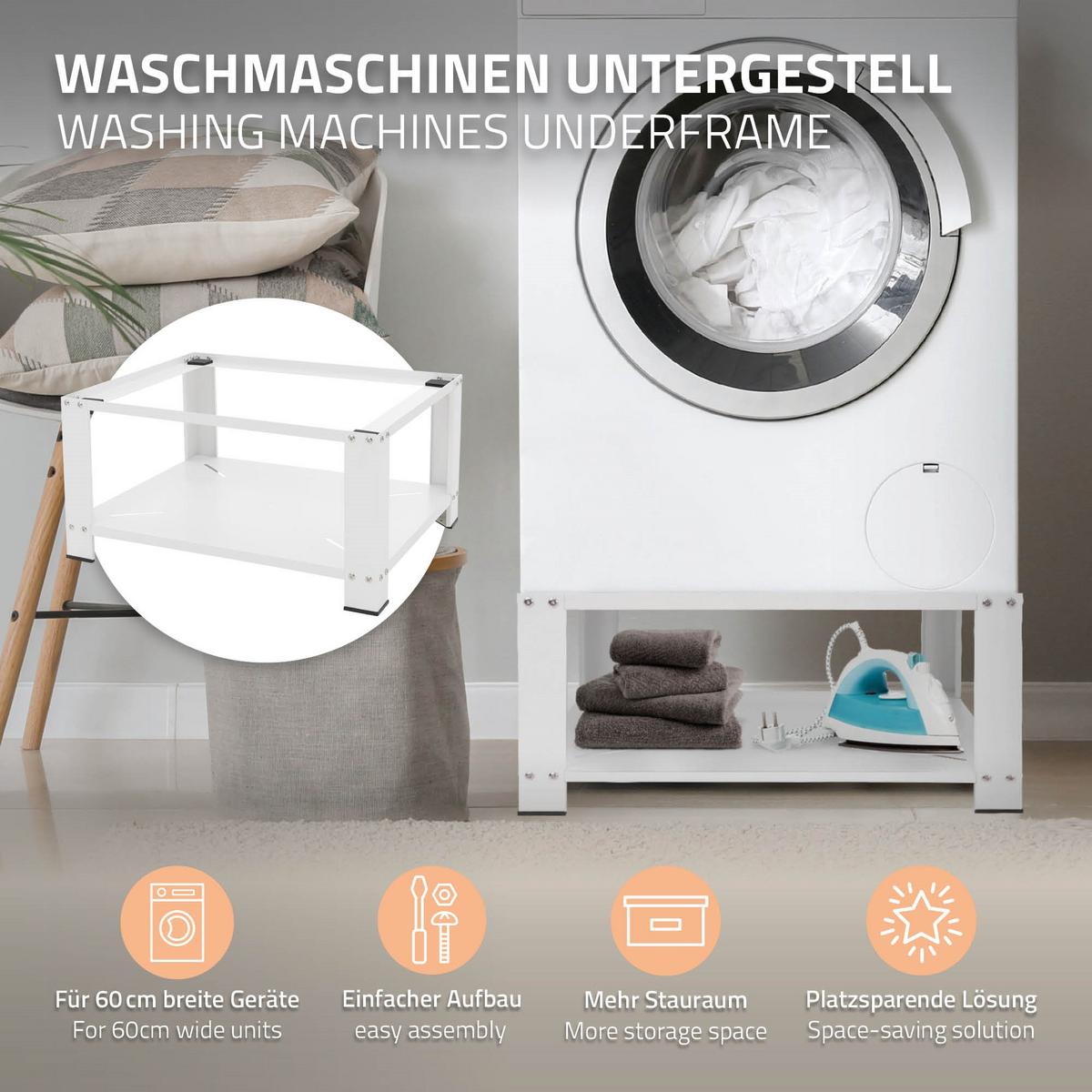 WASCHMASCHINEN UNTERGESTELL mit Ablage Podest Trockner Unterschrank 63x54 cm Weiß aus Stahl - Weiß, Metall (63/32/54cm) - ML-DESIGN