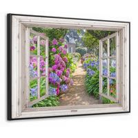 LEINWAND Bilder mit Rahmen - Hortensie - Durchsichtig - Blumen - Sommer - Lila - Weg - 70x50 - Lila, Textil (70/50cm) - MuchoWow