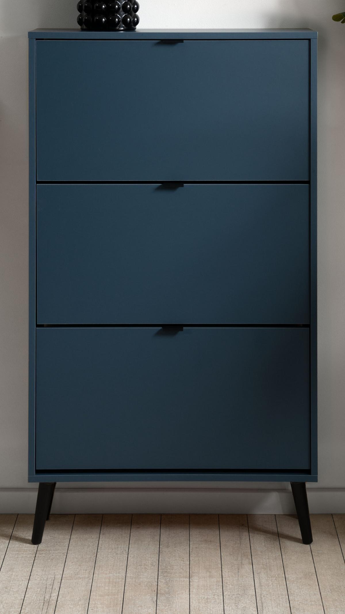 SCHUHSCHRANK blau 70 x 125 cm, Schuhkipper mit 3 Klappen - Blau/Schwarz, Holz/Holzwerkstoff (70/125/24cm) - Furn.Design