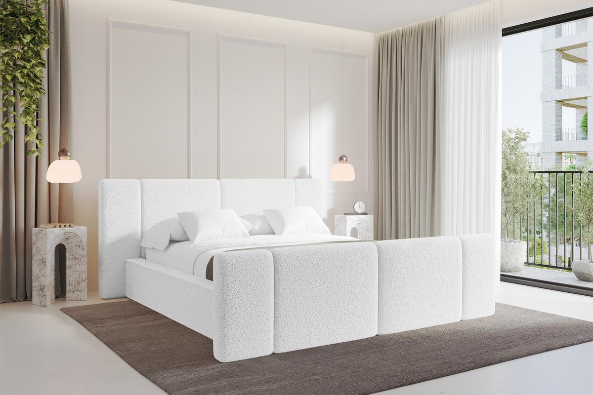 POLSTERBETT mit Bettkasten, Fußteil und Lattenrost, Bett mit Matratze H3/H4 - RIVO-Z 180x200 Weiß - Weiß, Holzwerkstoff/Textil (180/200cm) - ALTDECOR