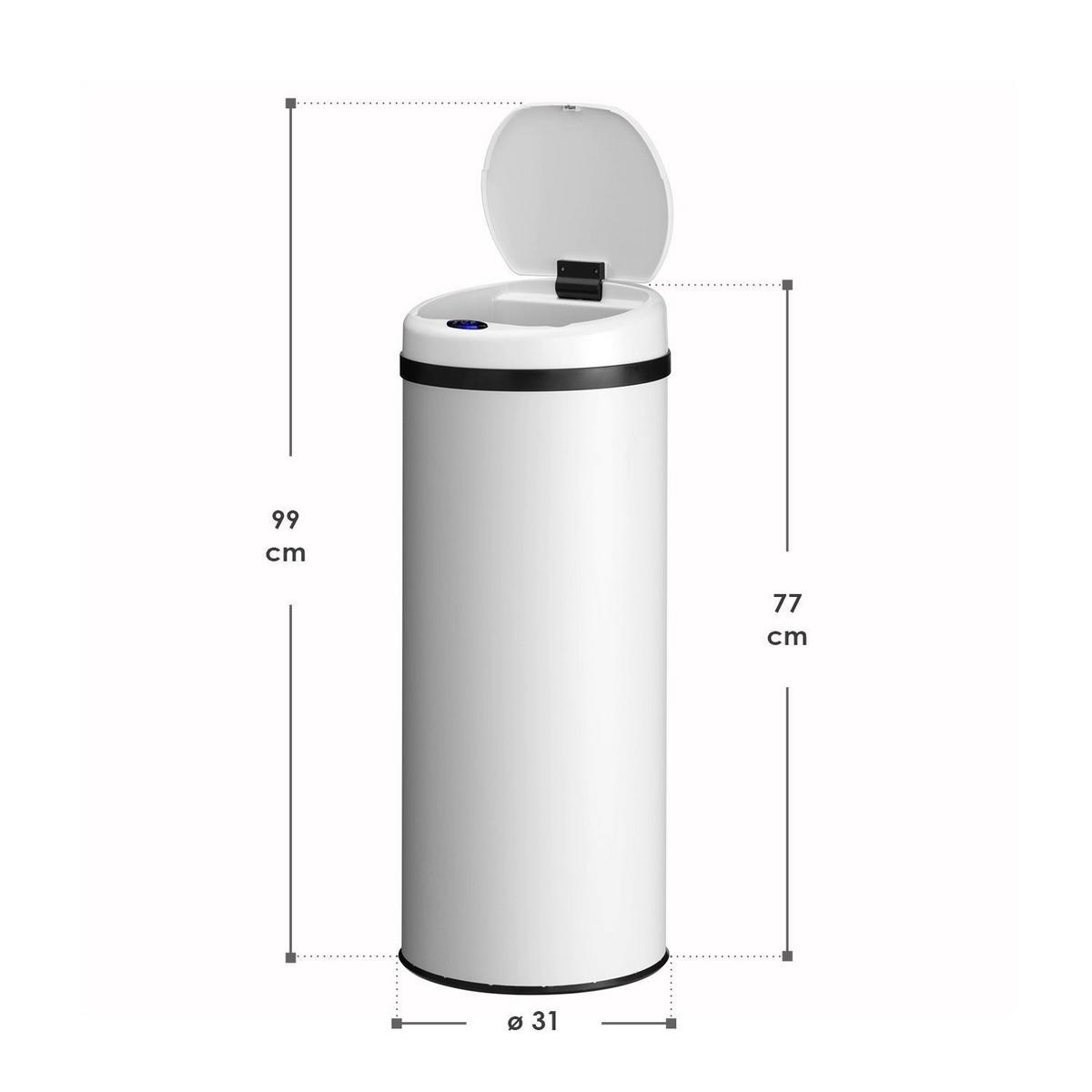 MÜLLEIMER rund 50L weiß mit Sensor - Weiß, Metall (31/77/31cm) - Juskys