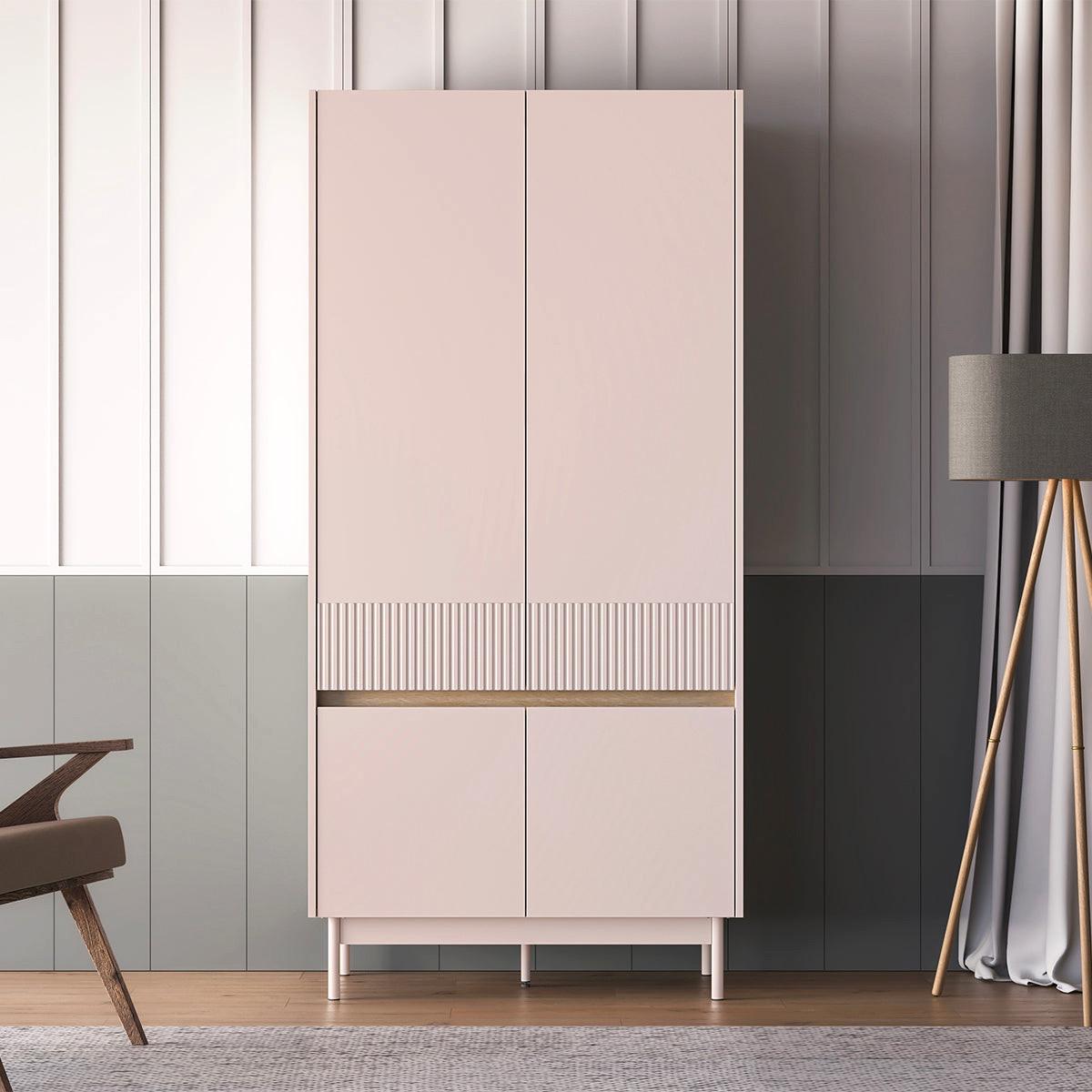 SCHRANK 4 Türen Connie Kaschmir und Holz - Beige, Holzwerkstoff (91.9/192.8/53cm) - Petits-meubles