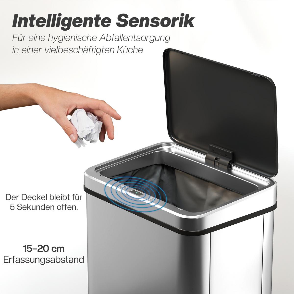 ELEKTRISCHER MÜLLEIMER 50l aus ABS 430 Edelstahl Silber - Silberfarben, Metall (26/67/35.5cm) - HOMCOM