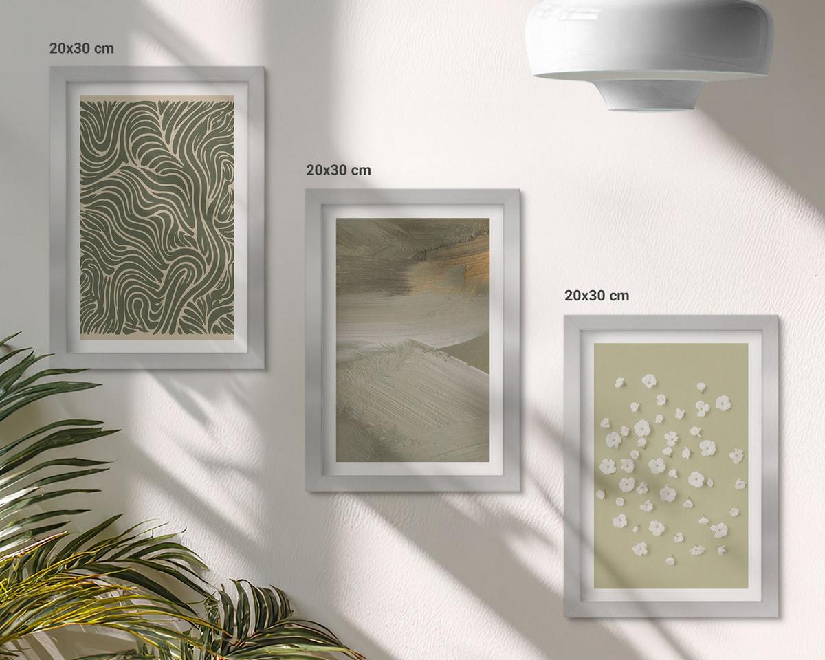 BILDER SET 3er Set - 20x30 cm Silberner Rahmen - Abstrakte florale Wellenmuster - Silberfarben, Kunststoff (20/30cm) - TULUP