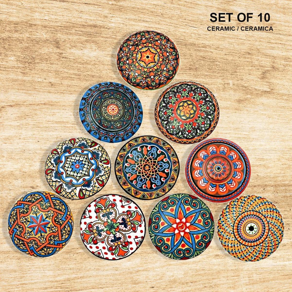 KERAMIKKNÖPFEN Set mit 10 mit verschiedenen floralen Vintage-Motiven 40 mm Durchmesser. - Beige, Keramik (4/4/6.9cm) - Nacnic