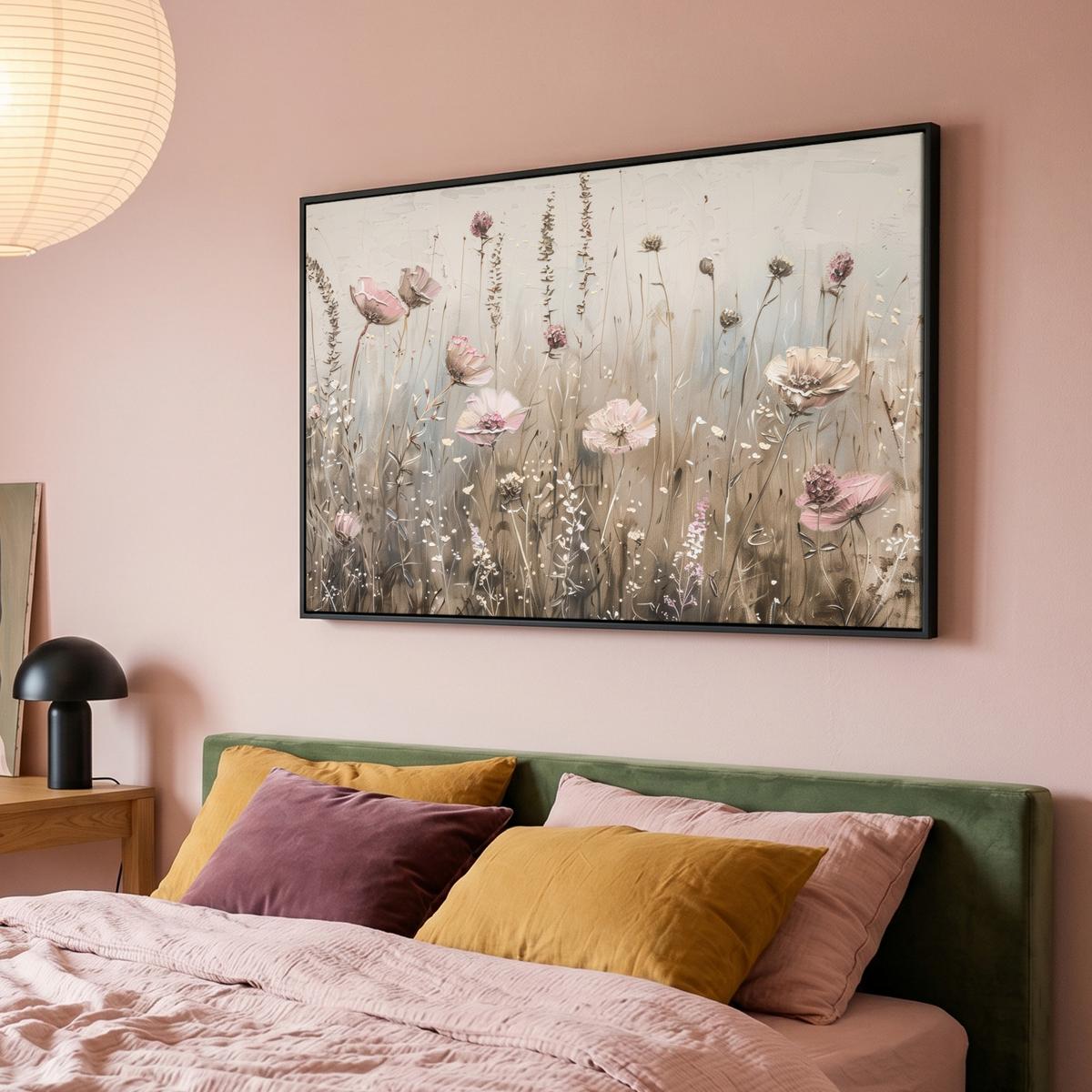 LEINWAND Bilder mit Rahmen - Blumen - Rosa - Modern - Beige - 140x90 - Beige, Textil (140/90cm) - MuchoWow