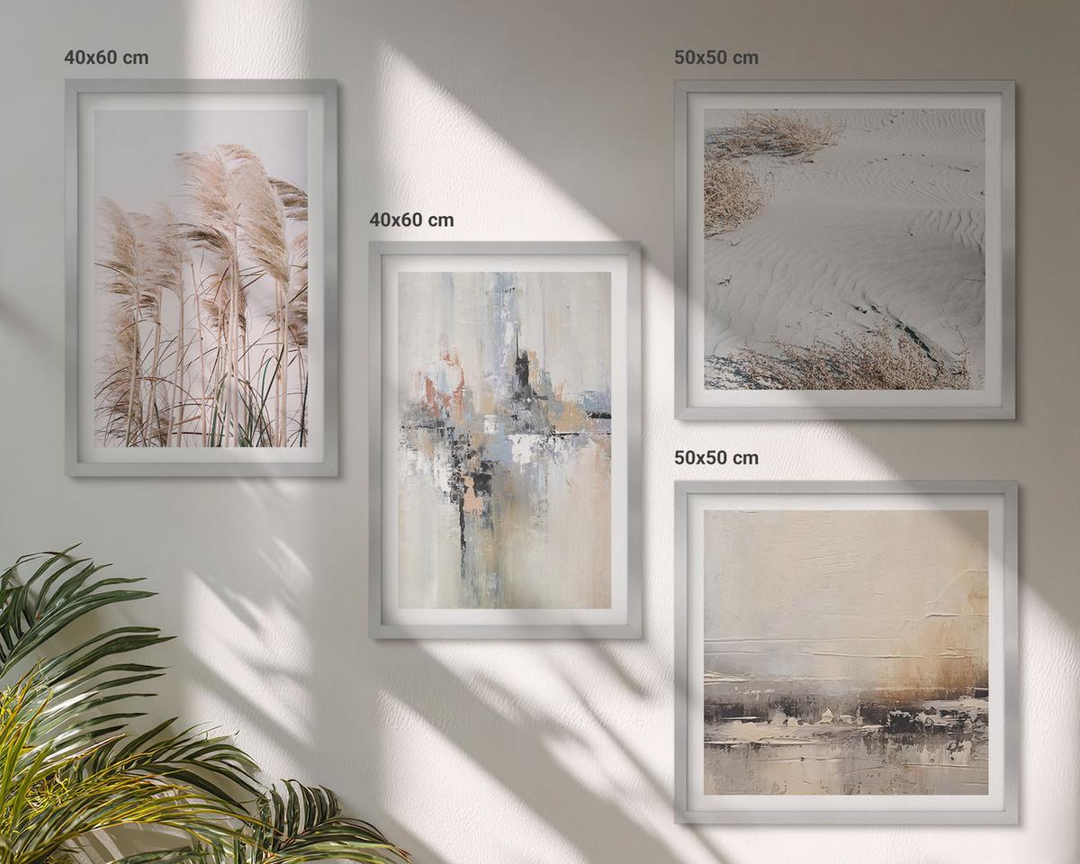 BILDER SET 4er Set - 50x50 cm & 40x60 cm Silberner Rahmen - Abstrakte Vegetationsmuster - Silberfarben, Kunststoff (50/50cm) - TULUP