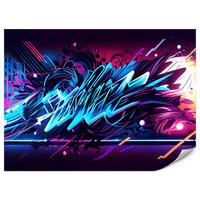 FOTOTAPETE für Jugendzimmer Neon Graffiti Schriften 300x210 - Blau/Gelb, Papier (300/210cm) - Muralo