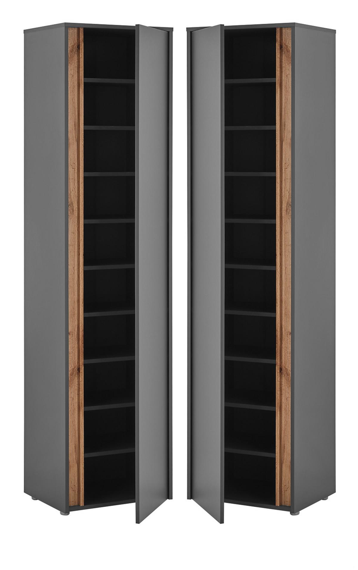 SCHUHSCHRANK grau matt, Eiche Wotan 50x200 cm, Graderobenschrank 10 Fächer - Eiche Wotan/Schwarz, Holzwerkstoff/Kunststoff (50/200/40cm) - Furn.Design
