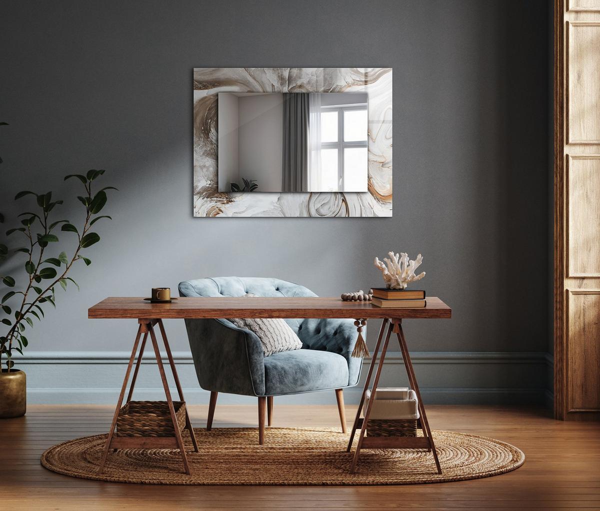 SPIEGEL 80 x 60 cm Rechteckig mit Aufdruck - Grau, Glas (80/60/0.4cm) - TULUP