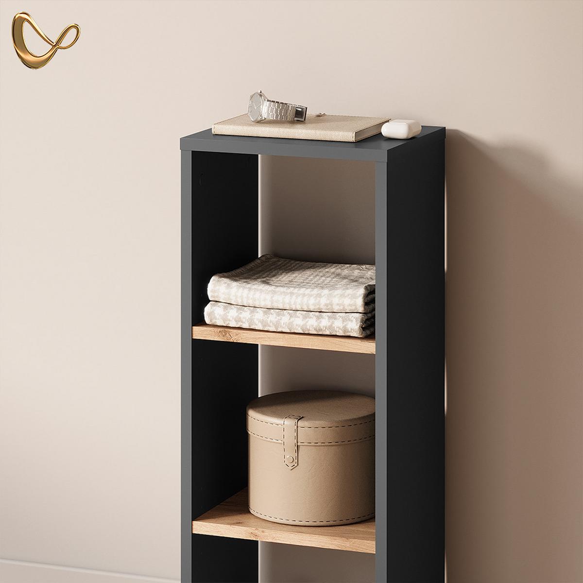 AUFBEWAHRUNGSREGAL Ortello Anthrazit/Goldkraft Eiche 30 x 80.1 cm - Honigeiche/Anthrazit, Holzwerkstoff (30/80.1/24cm) - Livinity®