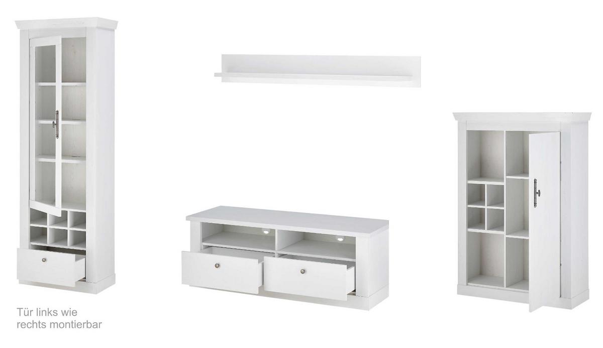 WOHNWAND weiß Pinie Landhaus, Set 4-teilig mit Soft-Close und Beleuchtung - Weiß, Holzwerkstoff/Kunststoff (334/201/45cm) - Furn.Design