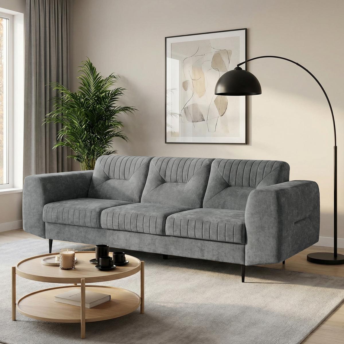 SOFA Venezia 3-Sitzer mit Metallbeinen, dunkelgrau, 233 cm - Dunkelgrau/Schwarz, Holzwerkstoff/Metall (223/85/94cm) - Beautysofa