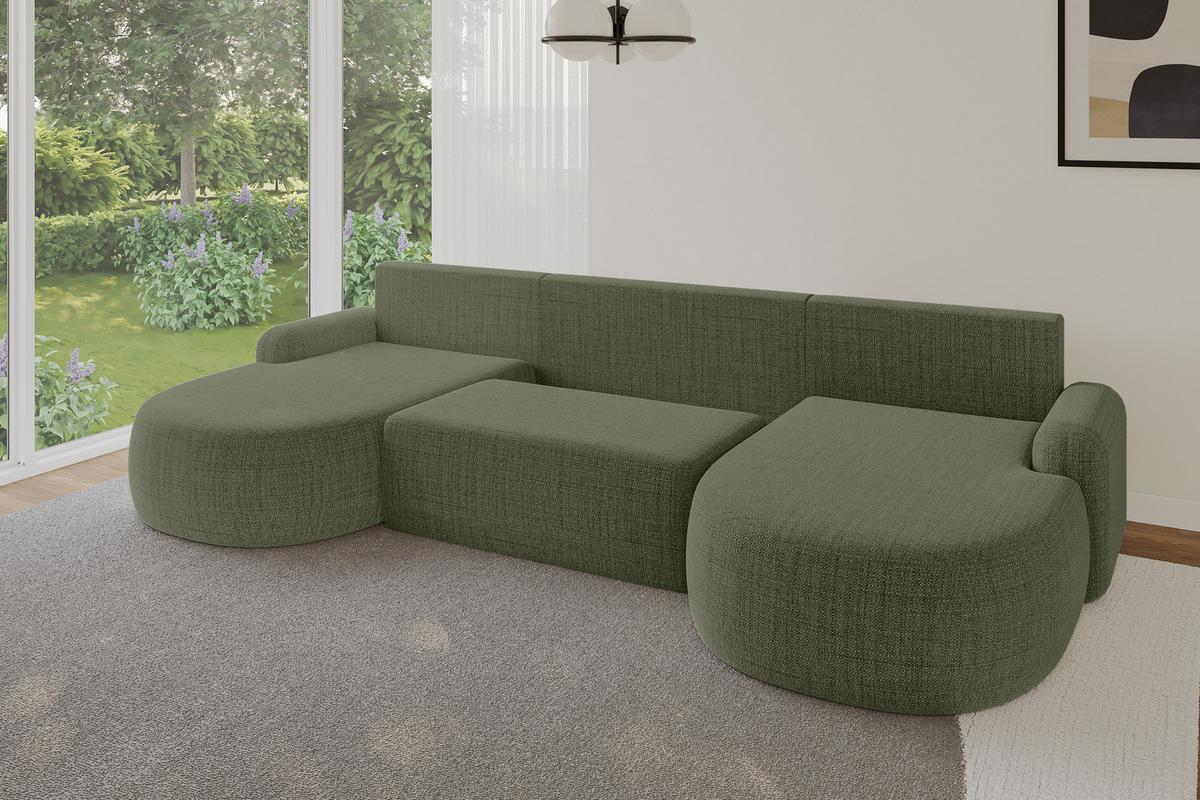 WOHNLANDSCHAFT mit Schlaffunktion und Bettkasten LIRA-U - 335x172x89 Grün - Dunkelgrün, Holzwerkstoff/Textil (335/89/172cm) - ALTDECOR
