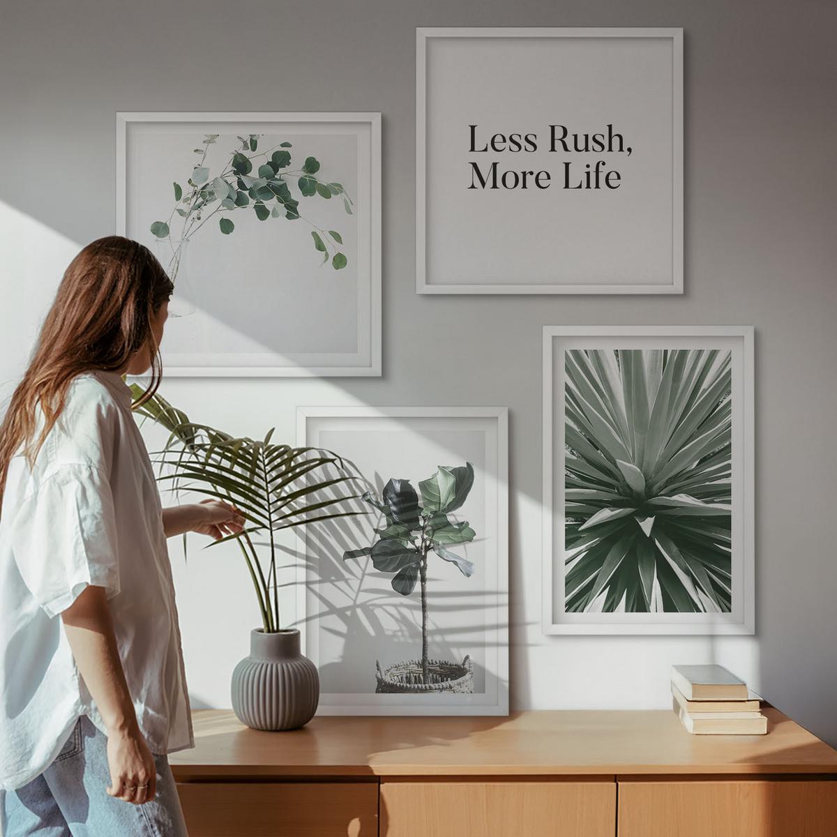 BILDER SET 4er Set - 50x50 cm & 40x60 cm Weißer Rahmen - Minimalismus mit grünen Pflanzen - Weiß, Kunststoff (50/50cm) - TULUP