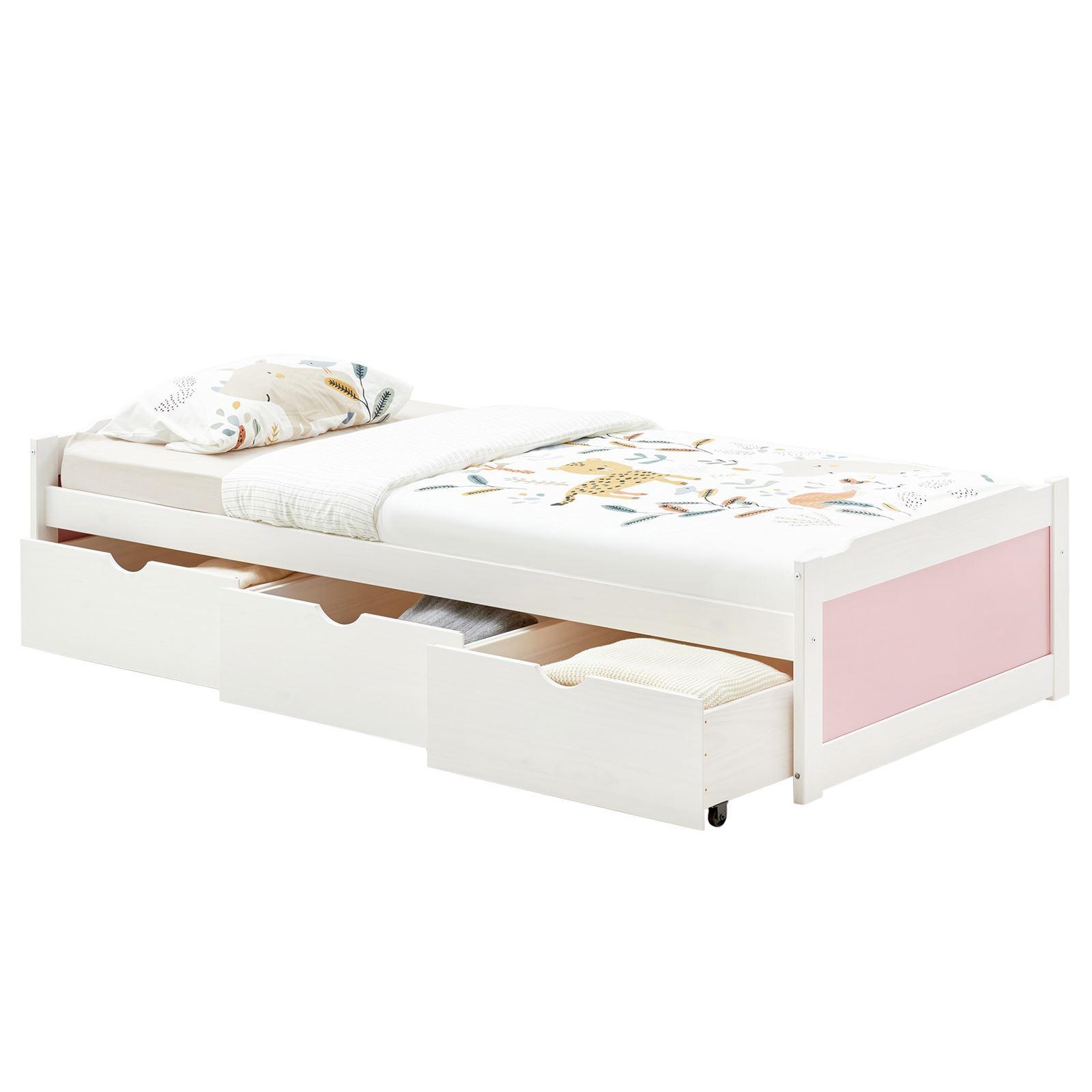BETT MIA 90x200 cm weiß/rosa - Weiß/Rosa, Holz (99/49/205cm) - IDIMEX
