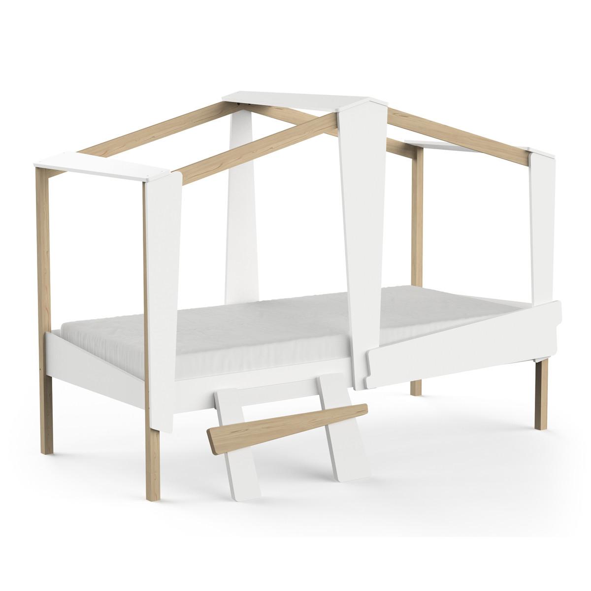 HAUSBETT 90x200 cm mit Schublade Weiß und Eichedekor - CABANE - Weiß, Holzwerkstoff (200/90cm) - Calicosy