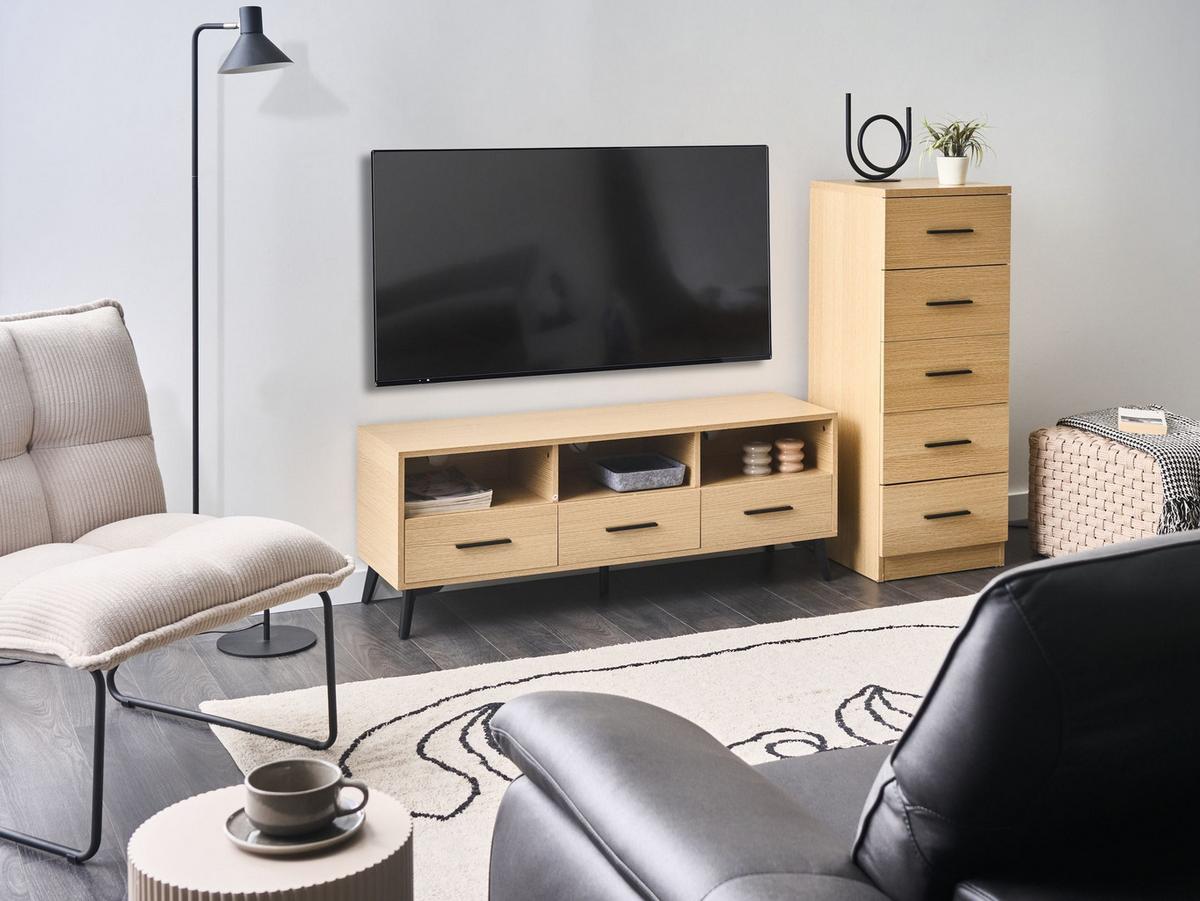 KOMMODE mit 5 Schubladen Hellbraun Kitimat - Hellbraun, Holzwerkstoff (40/105/40cm) - Beliani