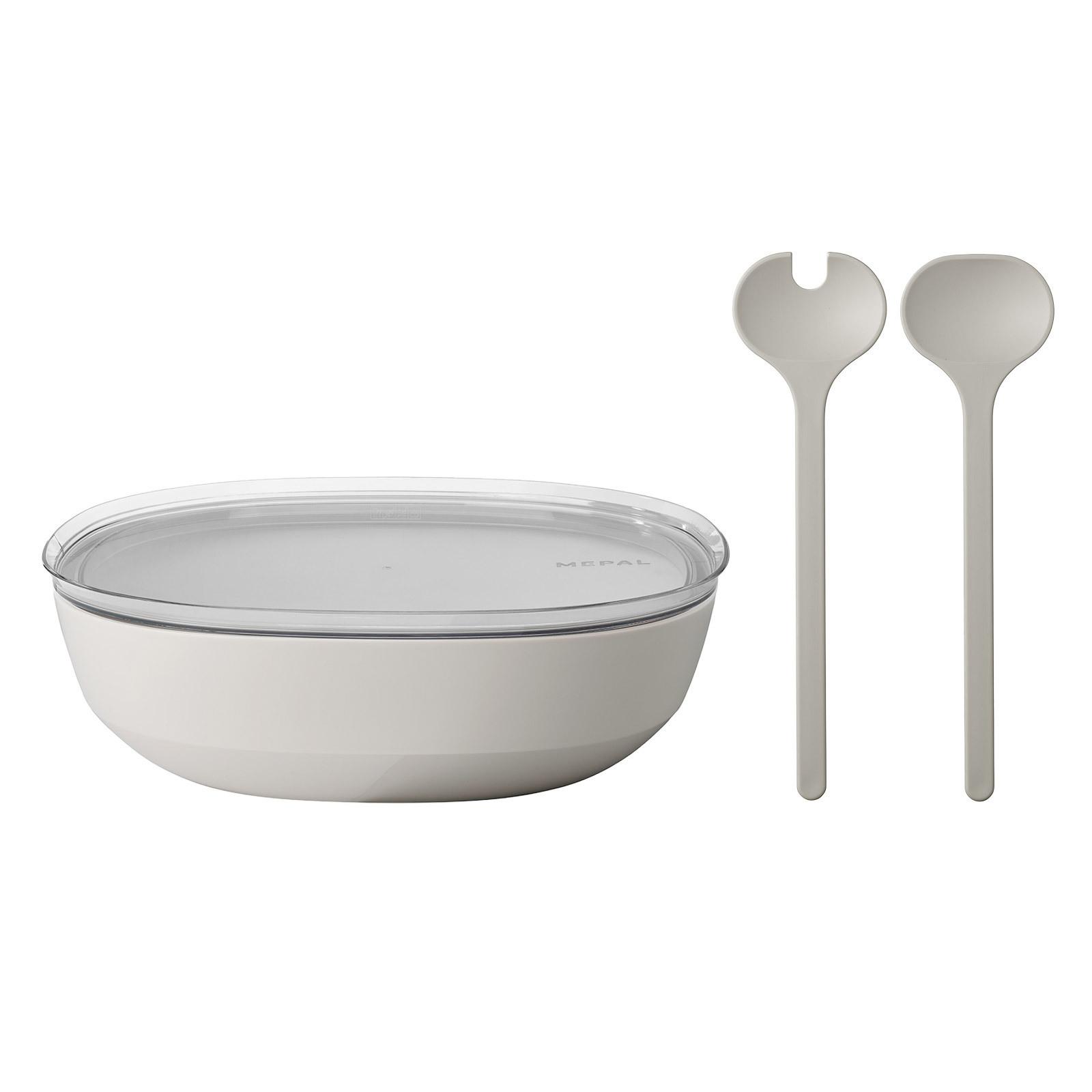 SERVIERSCHALE MIT DECKEL & SALATBESTECK Silueta Nordic White 4000 ml - Weiß, Kunststoff (30.1cm) - Mepal