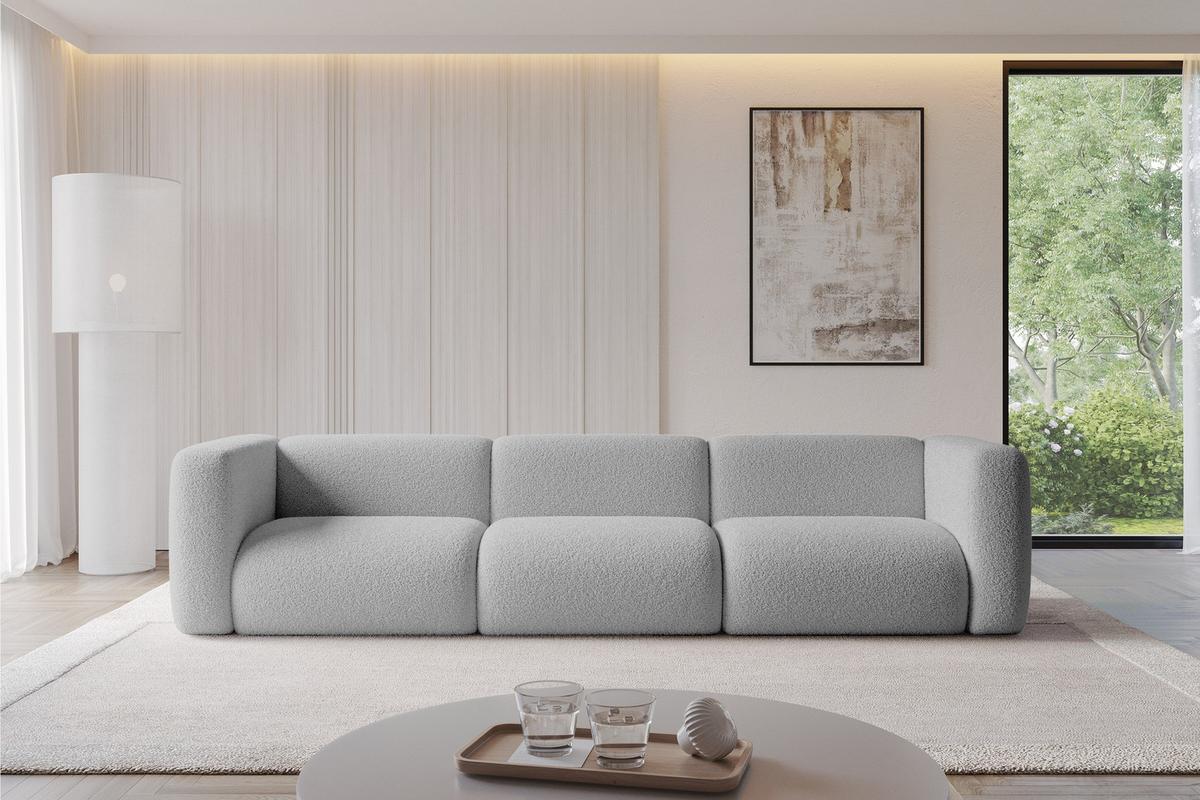 MODULARES Sofa 3-SITZER MIRA-S2 319x89x70 Hellgrau cm Bouclé - Silberfarben/Hellgrau, Holzwerkstoff/Kunststoff (319/70/89cm) - ALTDECOR