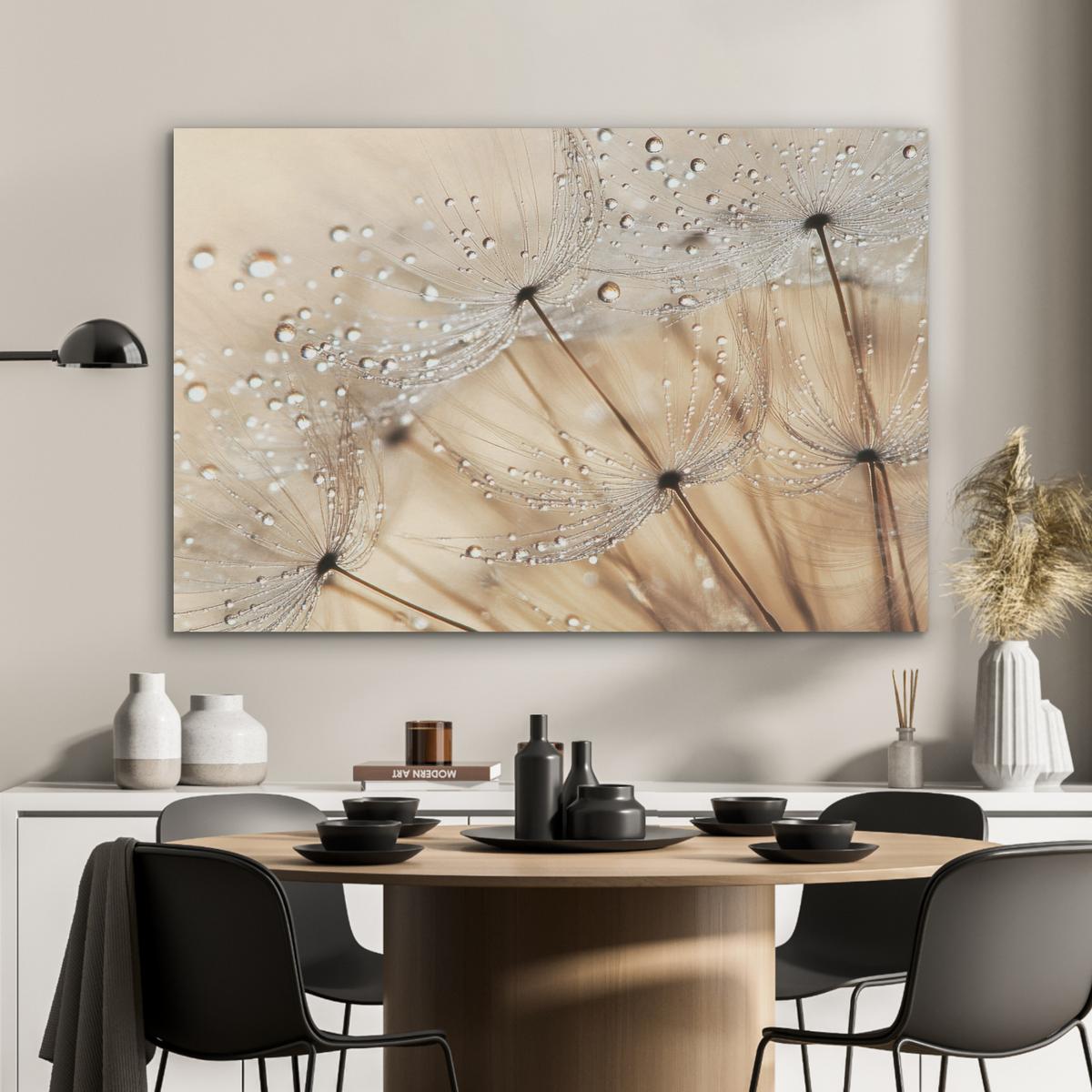 AKUSTIKBILD Löwenzahn - Abstrakt - Natur - Beige Wandbild Wohnzimmer 100x70 cm - Braun, Kunststoff (100/70/0.9cm) - MuchoWow