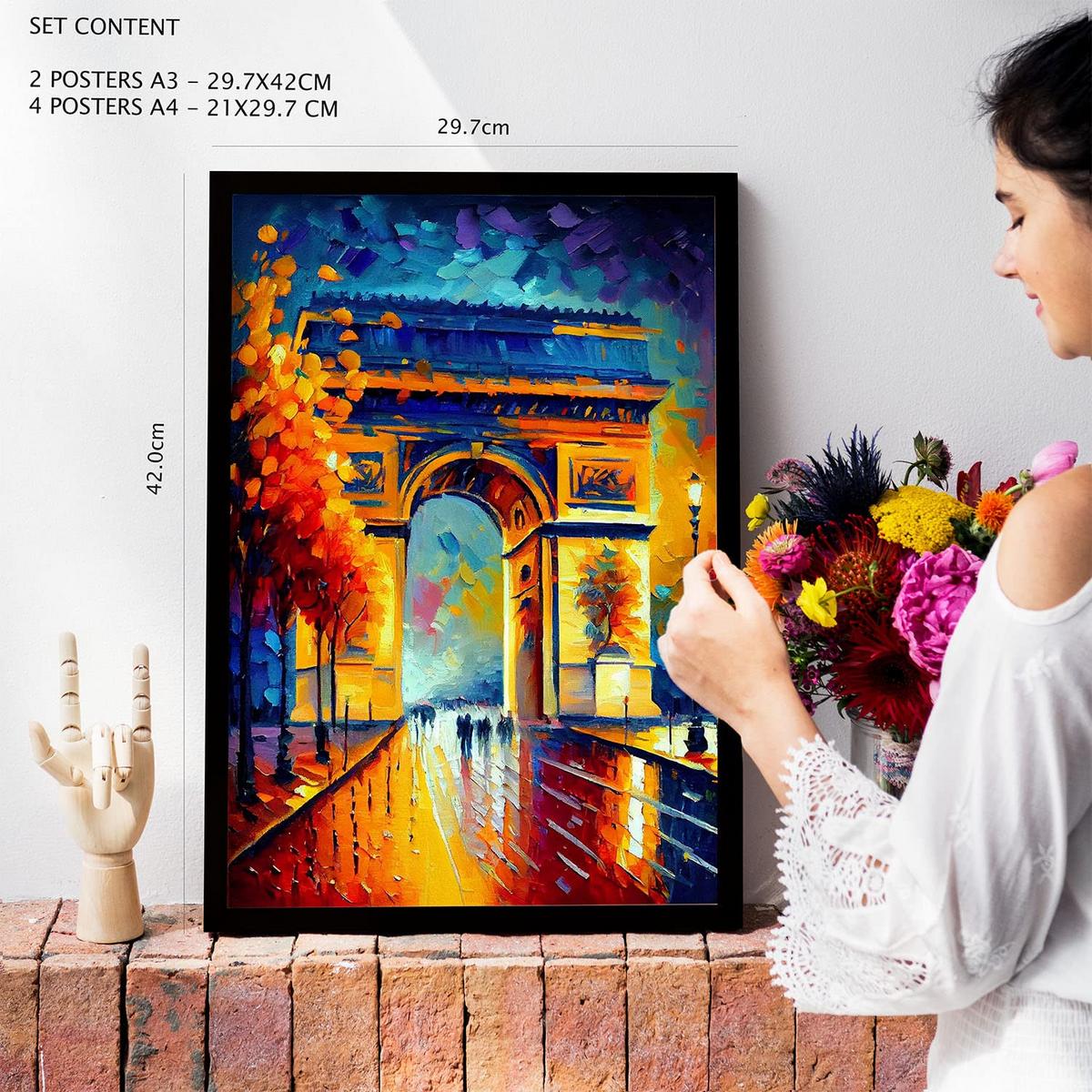 POSTER Set Mit 6 Herbst Im Ölgemälde Stil A3 & A4 Weißer Rahmen - Weiß, Papier (29/3cm) - Nacnic
