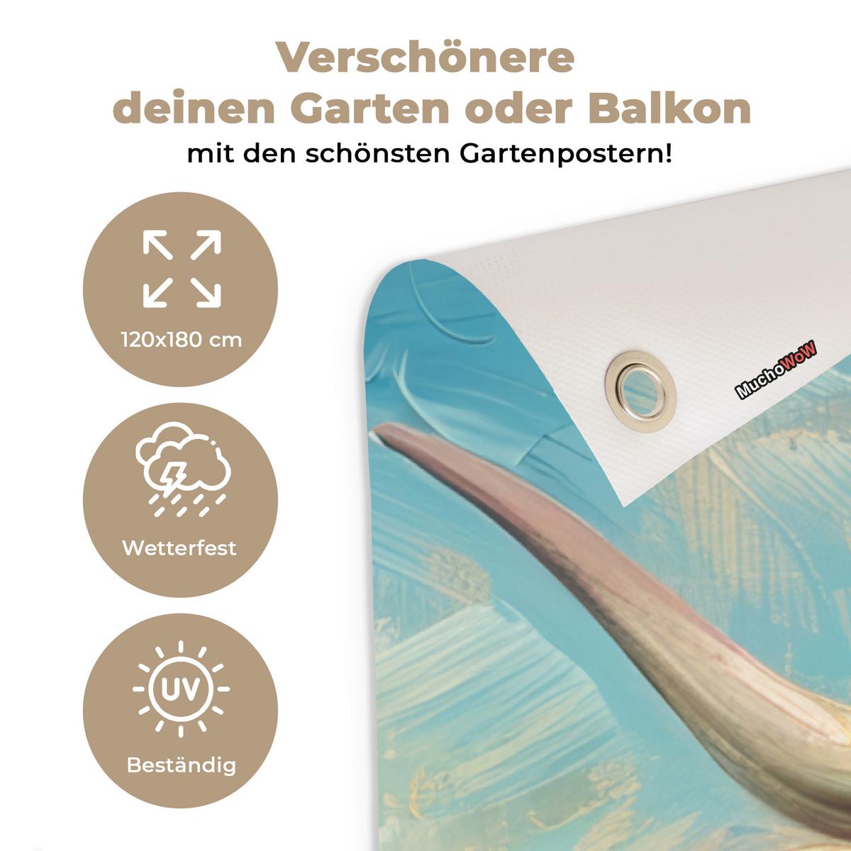 GARTENPOSTER Schottische Hochländer - Natur - Farbenfroh - Blumen Bild 120x180 cm - Hellblau, Kunststoff (120/180/0.2cm) - OnlyWow