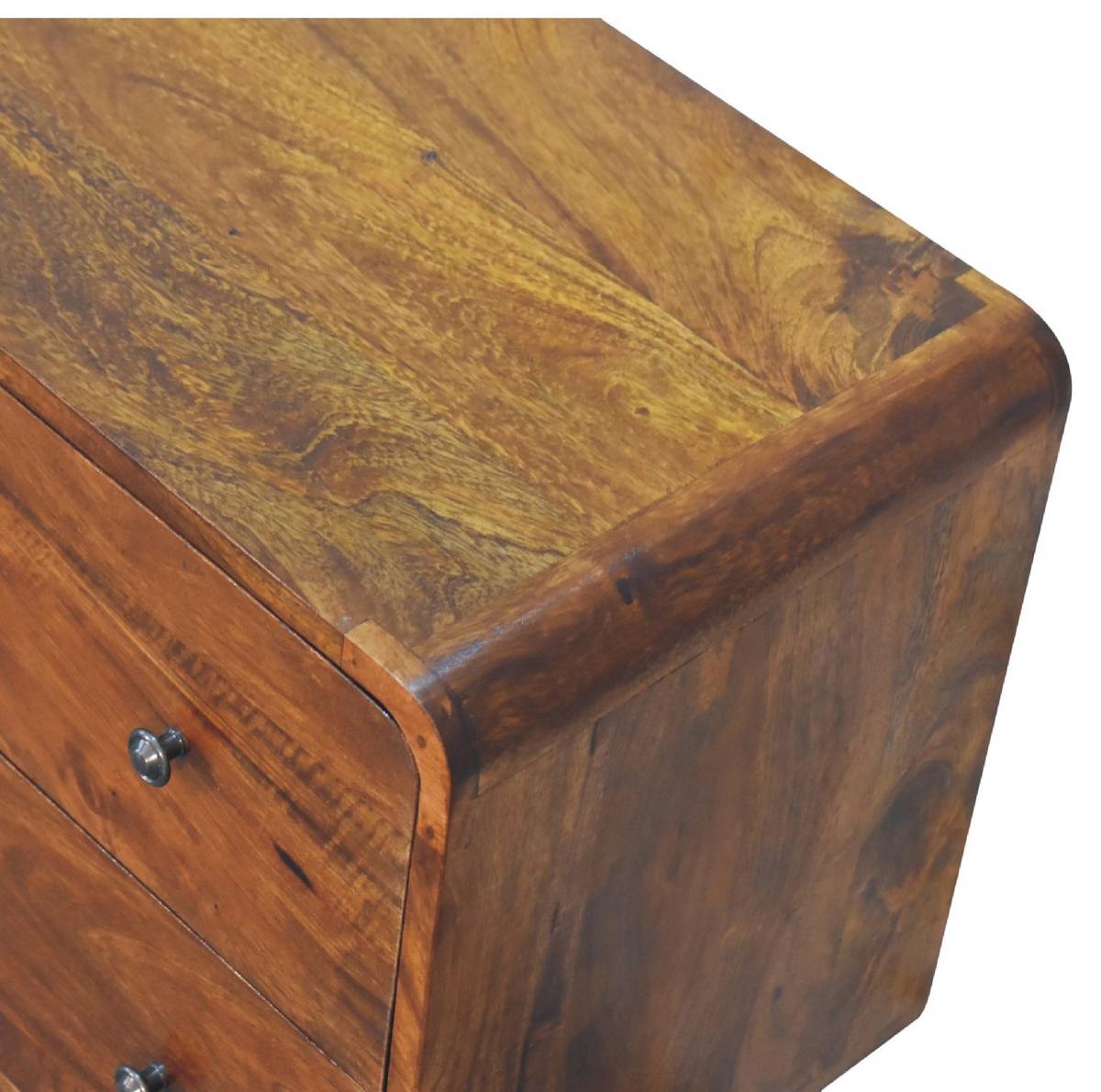 KOMMODE Massivholz Gebogenes Kastanienbraun, 2 Schubladen, Dunkelbraun - Dunkelbraun/Messingfarben, Mangoholz/Holz (80/58/35cm) - Artisan Furniture