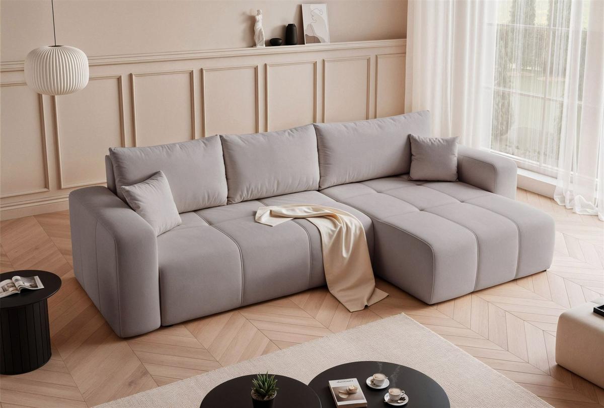 ECKSOFA Leros Xl Mit Schlaffunktion - Hellgrau, Holzwerkstoff/Textil (145/278cm) - Fun Möbel