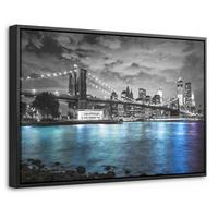 LEINWAND Bilder mit Rahmen - New York - Skyline - Stadt - Blau - 30x20 - Blaugrau, Textil (30/20cm) - MuchoWow