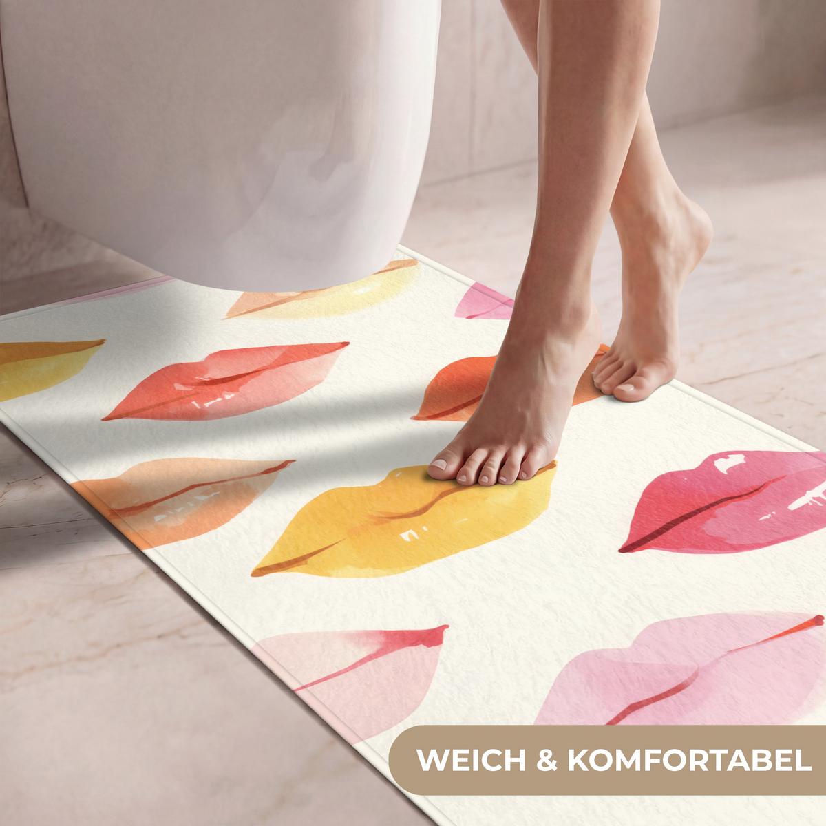 WC-VORLEGER Lippen - Bunt - Glänzend Toilettenvorleger 60x120 cm - Rosa, Textil (60/1cm) - OnlyWow