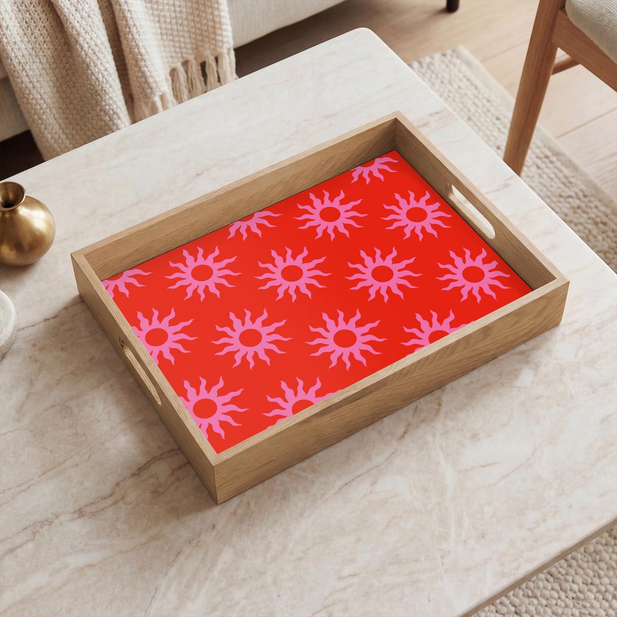 TABLETT Sonnen - Rot - Rosa - Muster - Sommer 40x30 cm - Rot, Holz (40/5/5cm) - OnlyWow