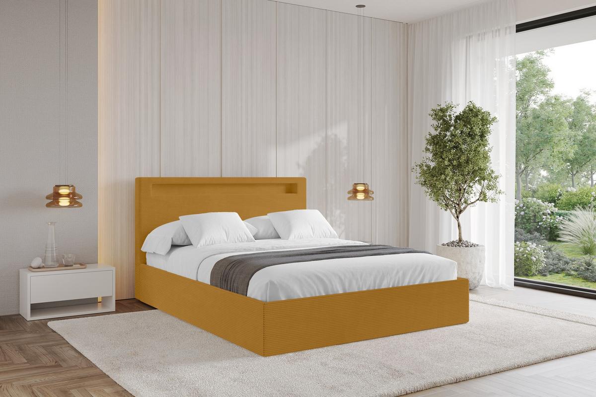 POLSTERBETT mit Bettkasten und Lattenrost, Boxbett ohne Matratze - GOLA 180x200 Senfgelb - Currygelb, Holzwerkstoff/Textil (180/200cm) - ALTDECOR