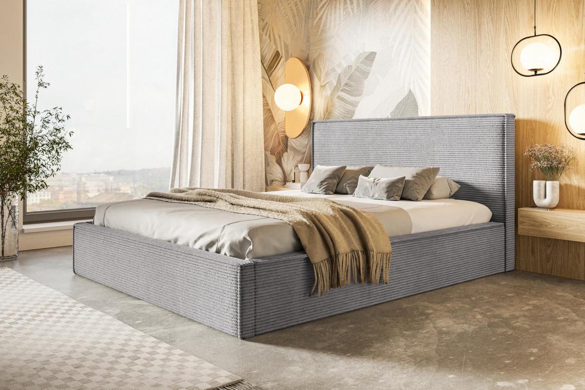 BETT 90x200 - Polsterbett mit Bettkasten und Metallrahmen - Modern Betten - Hochwertiger Poso-Stoff - Kollektion Milano - Grau - Hellgrau, Holz/Textil (90/200cm) - Alpi-Möbel