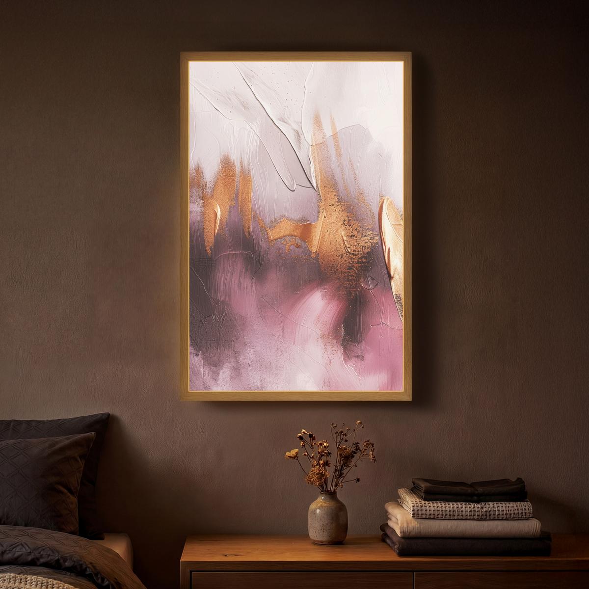 WANDLEUCHTE MIT AKKU Lila - Abstrakt - Farbe - Gold 40x60 cm - Mauve, Holzwerkstoff (40/60/8cm) - OnlyWow