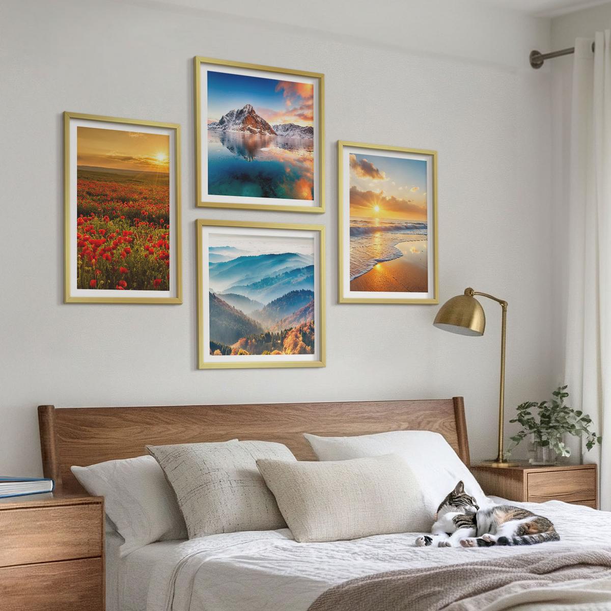 BILDER SET 4er Set - 50x50 cm & 40x60 cm Goldrahmen - Landschaften aus Bergen und Meeren im Westen - Goldfarben, Kunststoff (50/50cm) - TULUP