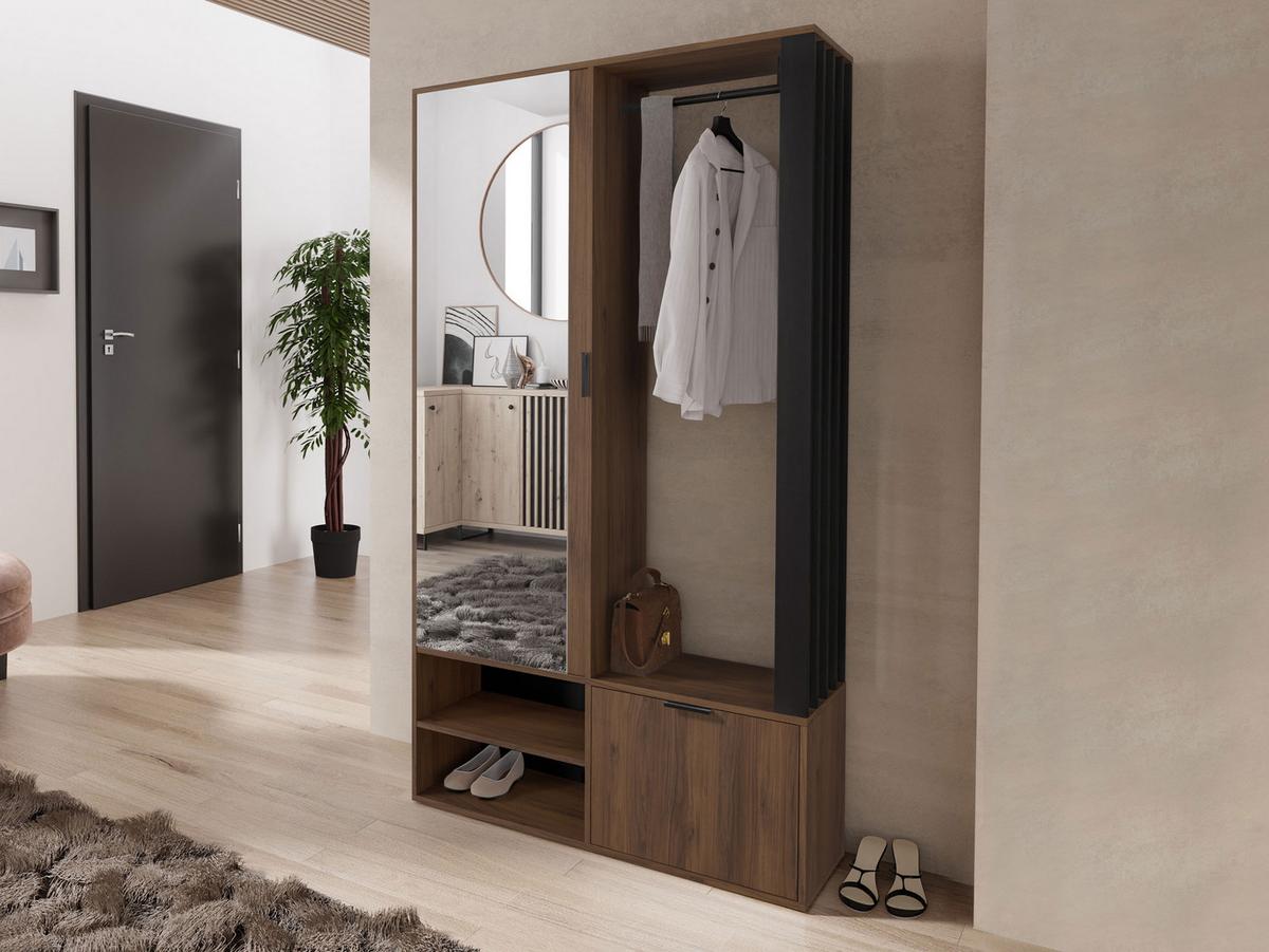 GARDEROBE Milo - Nussbaumfarben/Schwarz, Holzwerkstoff/Kunststoff (100/190/33cm) - MIRJAN24