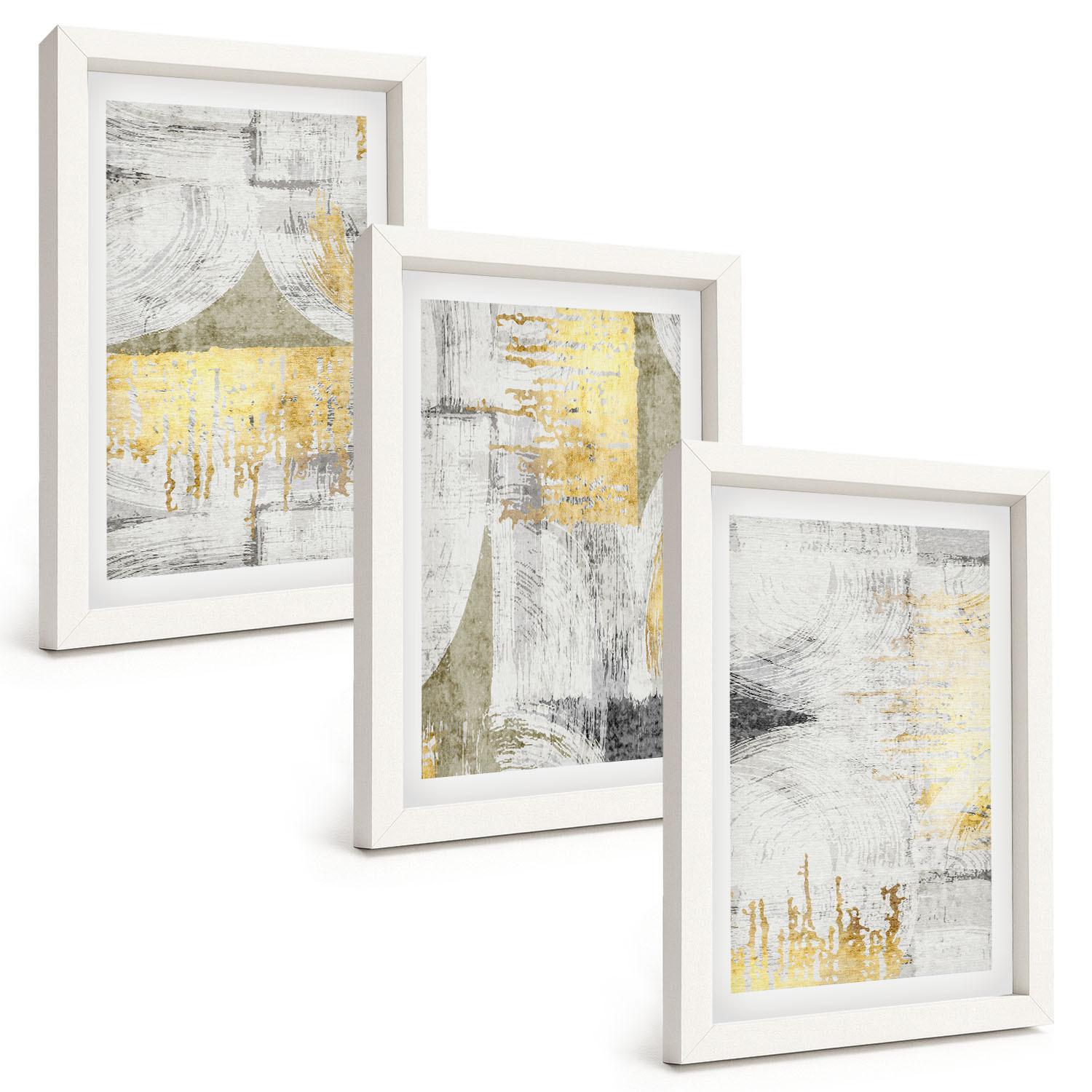 BILDER SET 3er Set - 20x30 cm Weißer Rahmen - Abstrakte modische Malereimuster - Weiß, Kunststoff (20/30cm) - TULUP