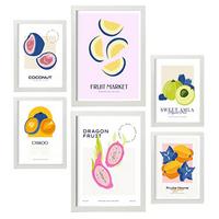 POSTER Set Mit 6 Lebensmittel Und Ernährungs Seltene Früchte Natur Und Ernährungs Für Innenarchitektur A3 & A4 Weißer Rahmen - Weiß, Papier (29/3cm) - Nacnic