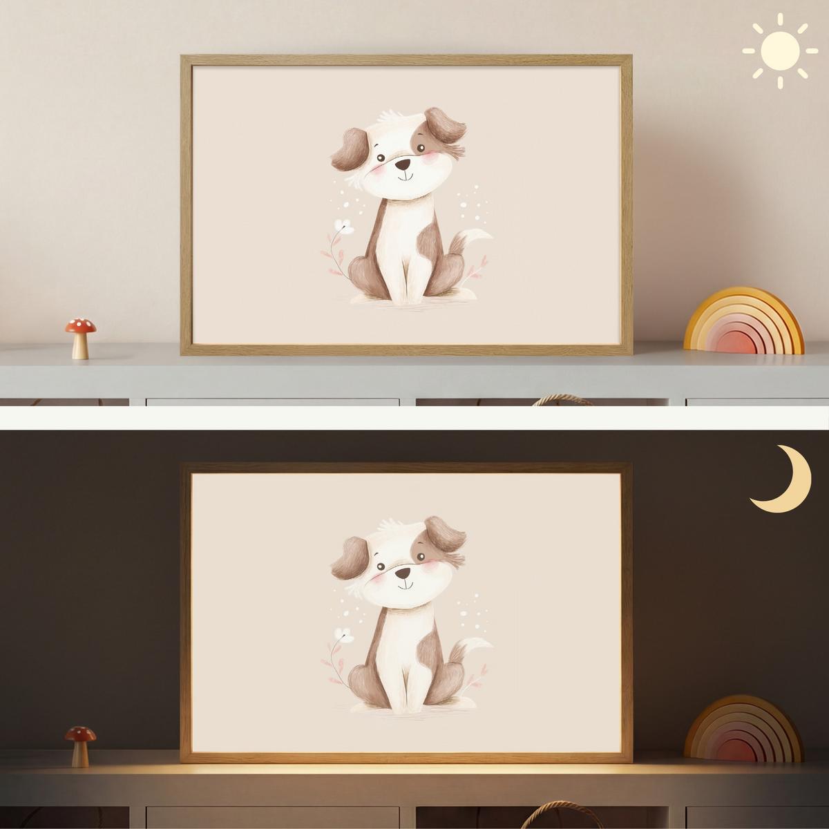 WANDLEUCHTE MIT AKKU Hund - Gefleckt - Braun 60x40 cm - Beige, Holzwerkstoff (60/40/8cm) - OnlyWow